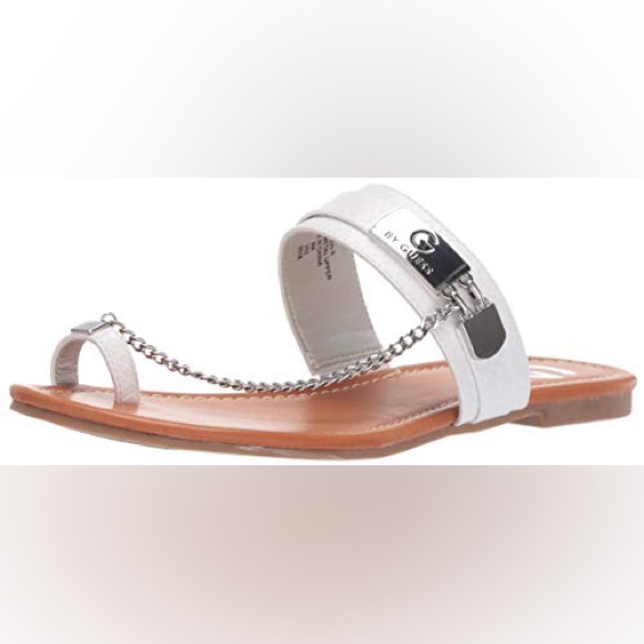 Guess Shoes - GUESS White Sandals with Silver Chain Accent